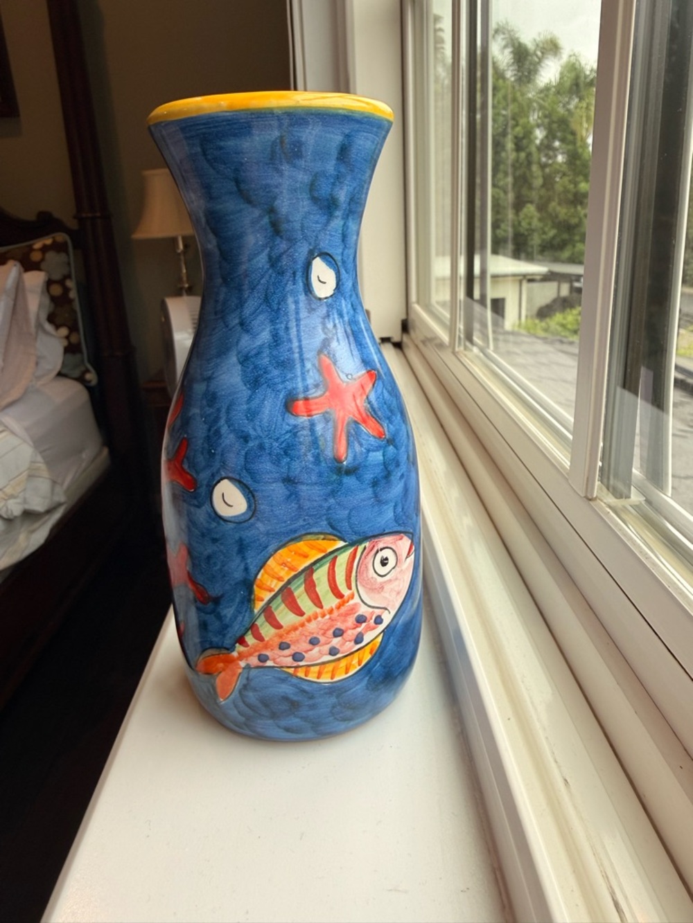 Piccadilly Amalfi Coast Italian Ceramic Vase - Hand Painted Fish Nautical Coral - Picture 4 of 11